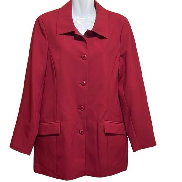 Liz Baker women’s blazer Size 10T wine rust slit sleeve and back‎ lined longline - Picture 1 of 9